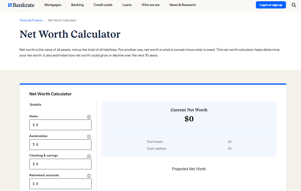Bankrate Net Worth Tool