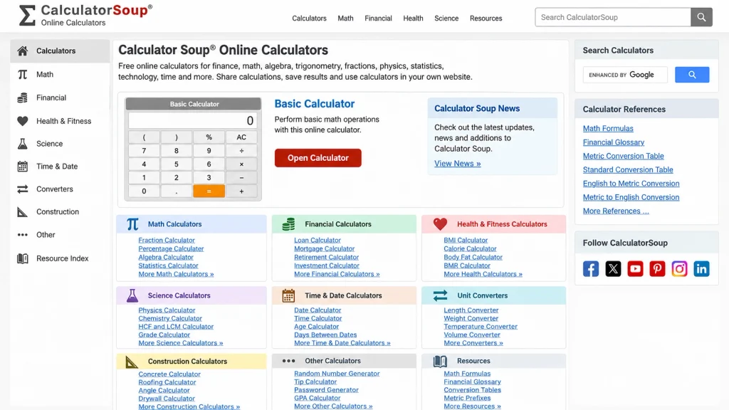 CalculatorSoup Online Calculator Portal