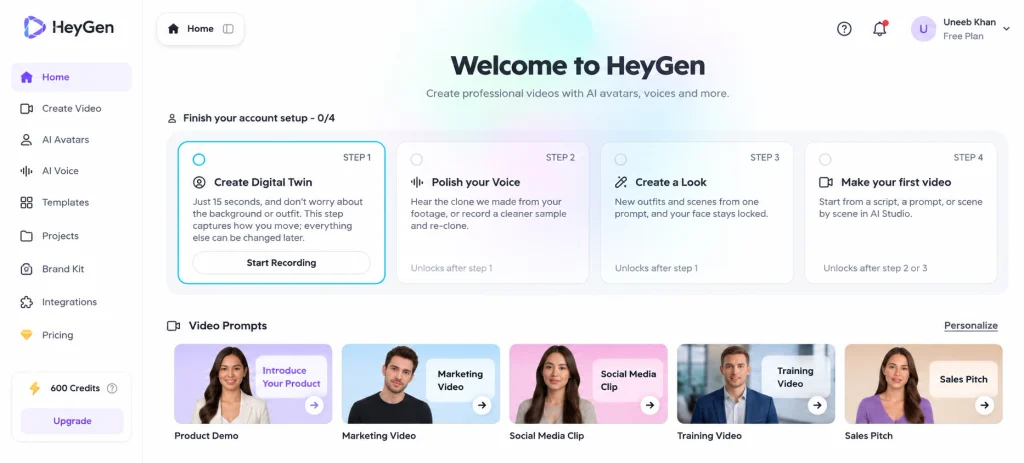 HeyGen AI Video Dashboard