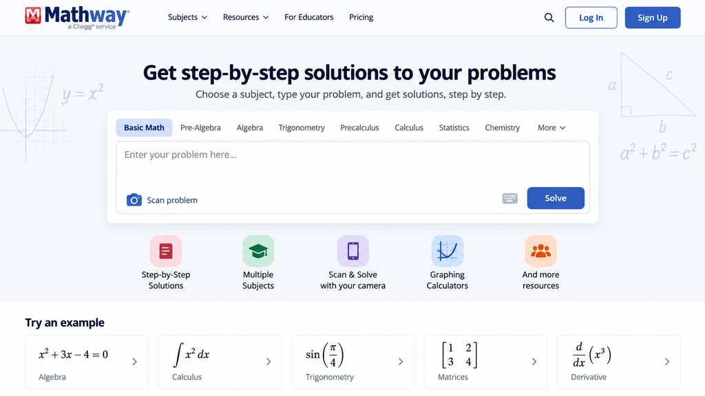 Mathway Step-by-Step Solutions Homepage