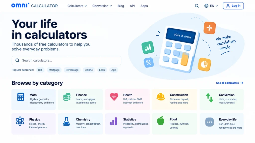 Omni Calculator Homepage Dashboard