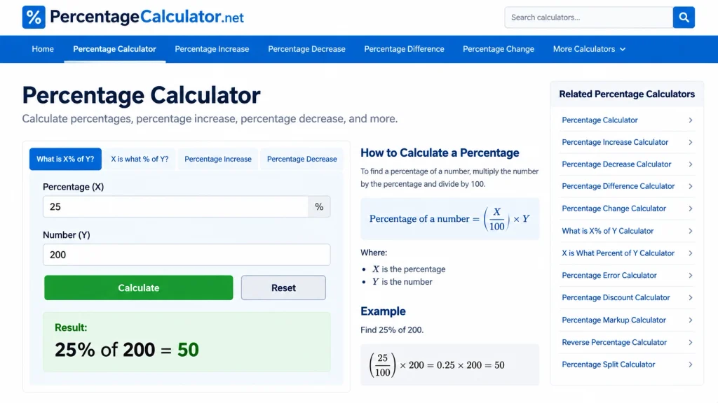 Percentage Calculator Webpage UI