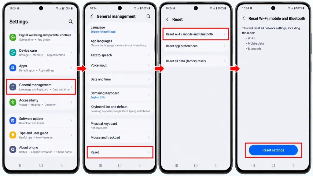 Samsung Reset Settings Tutorial Flow