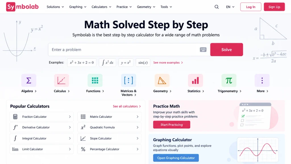 Symbolab Math Solver Dashboard
