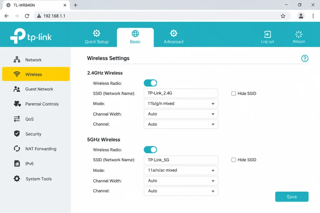 TP-Link Wireless Settings Dashboard