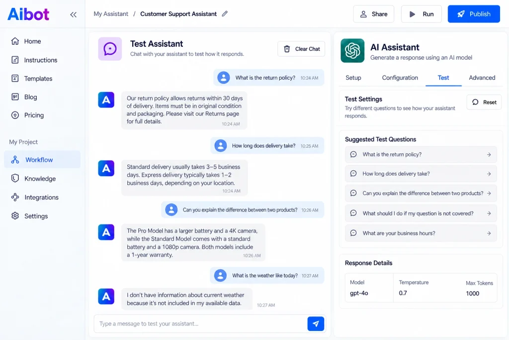 AI Assistant Testing Dashboard